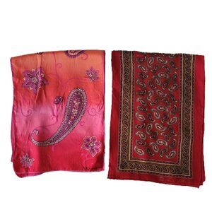 Anne Klein Silk Scarves Lot of Two Pink & Red Floral & Paisley Valentine's Day